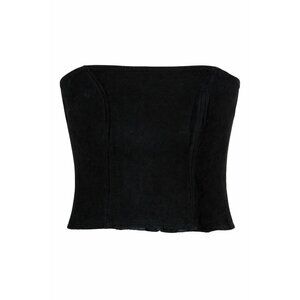 Y2K Black Suede Leather Corset Top Bustier Medium Gothic Glam Dark Academia